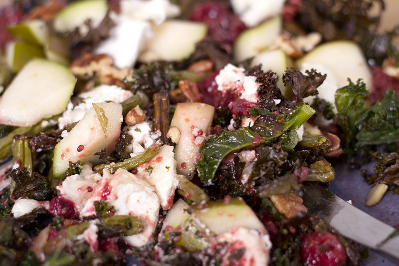 Kale, Goats Cheese and Pear salad with cranberry dressing