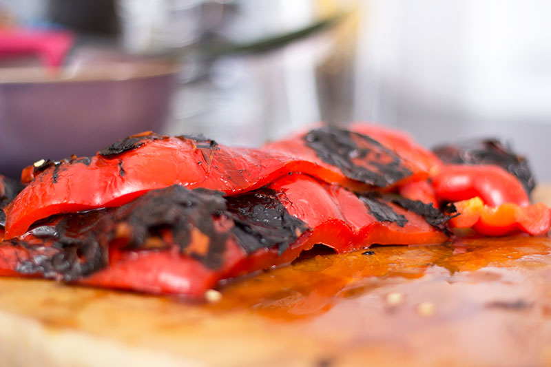 Charred red peppers