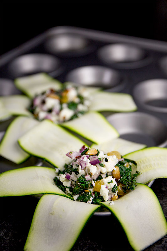 Courgette, spinach and feta bundles
