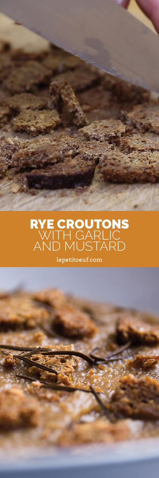 rye croutons with garlic and mustard