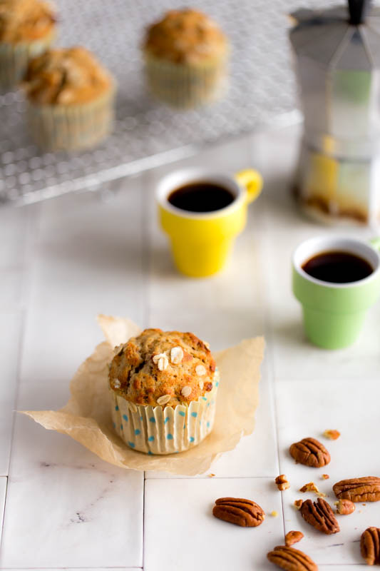 Maple syrup brings a rich sweetness to theses maple pecan spelt muffins stuffed with whole rolled oats, pecan nuts and no refined sugars, just naturally sweetened with banana and maple syrup. These easy spelt flour bakes make for a wholesome alternative muffin recipe that's just as tasty yet packs more positive nutrition, perfect for afternoon tea or a sweet weekend treat.