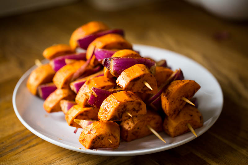 Skewered Roasted Sweet Potatoes - Foodness Gracious