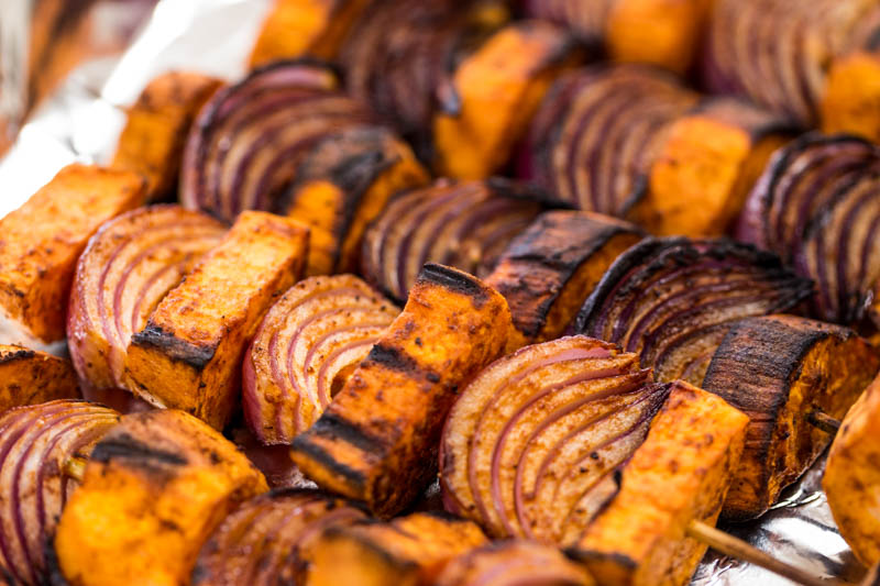 Skewered Roasted Sweet Potatoes - Foodness Gracious