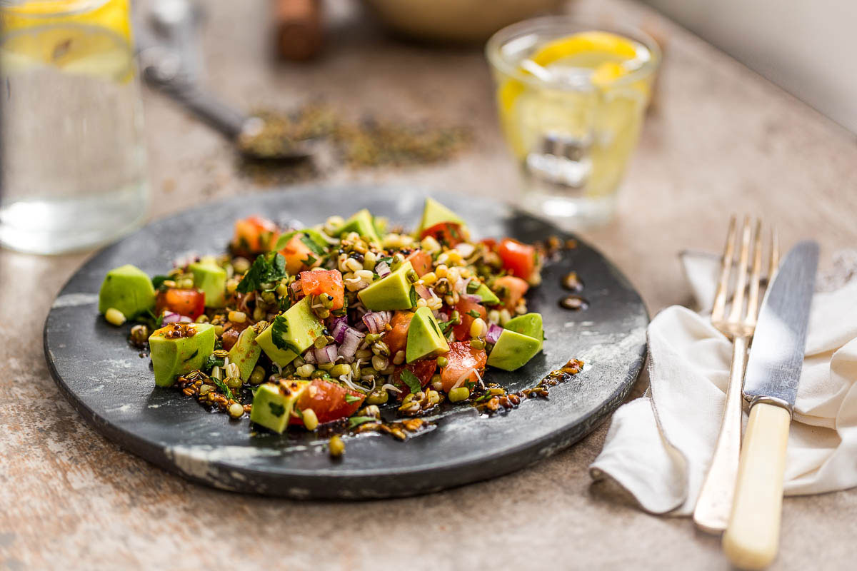 Here's a spicy, zingy Indian style sprouted bean salad which has been my default lunch option for a few weeks, because it ticks all my boxes for a great lunch. It's simple to make (once you've got the sprouts), it's ridiculously tasty with the combination of seeds, spices, lemon and chilli, plus it's got a big tick next to all the major nutrients we need. All this alongside it being completely vegan, it really couldn't be more versatile and all satisfying.