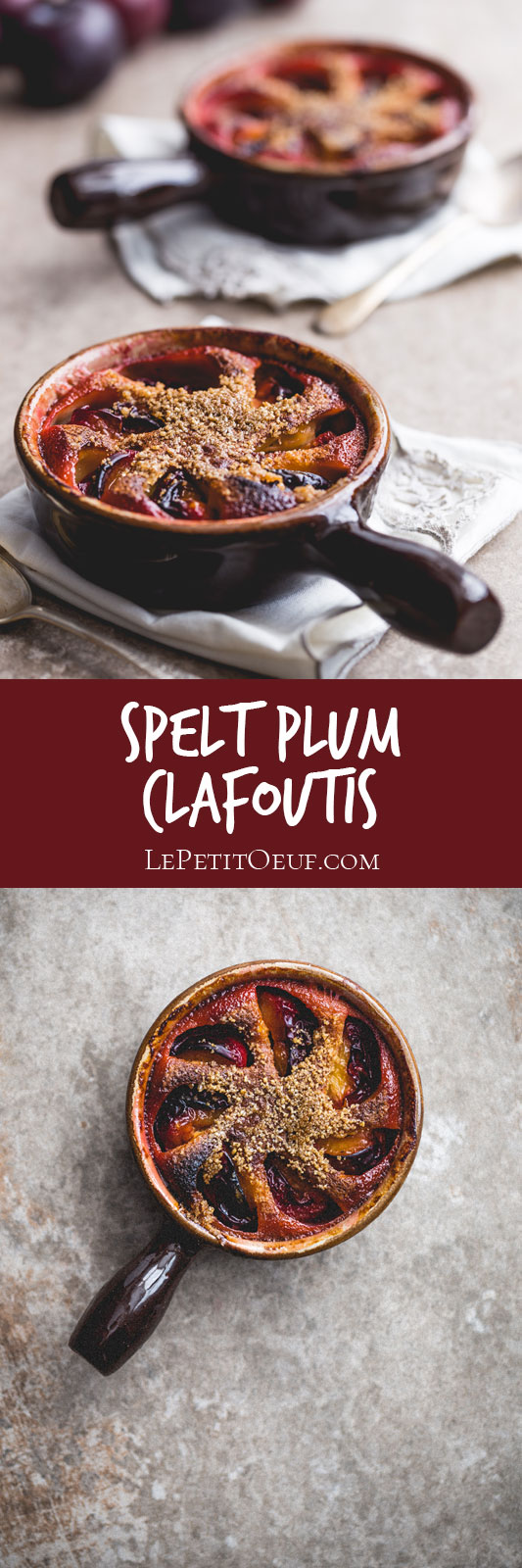 Seasonal plums cooked in batter and topped with demerara sugar heated under the grill to give a crispy, crunchy lid. This dessert is simple, opulent and as romantic as the French name implies. Perfect make-ahead dessert for guests.